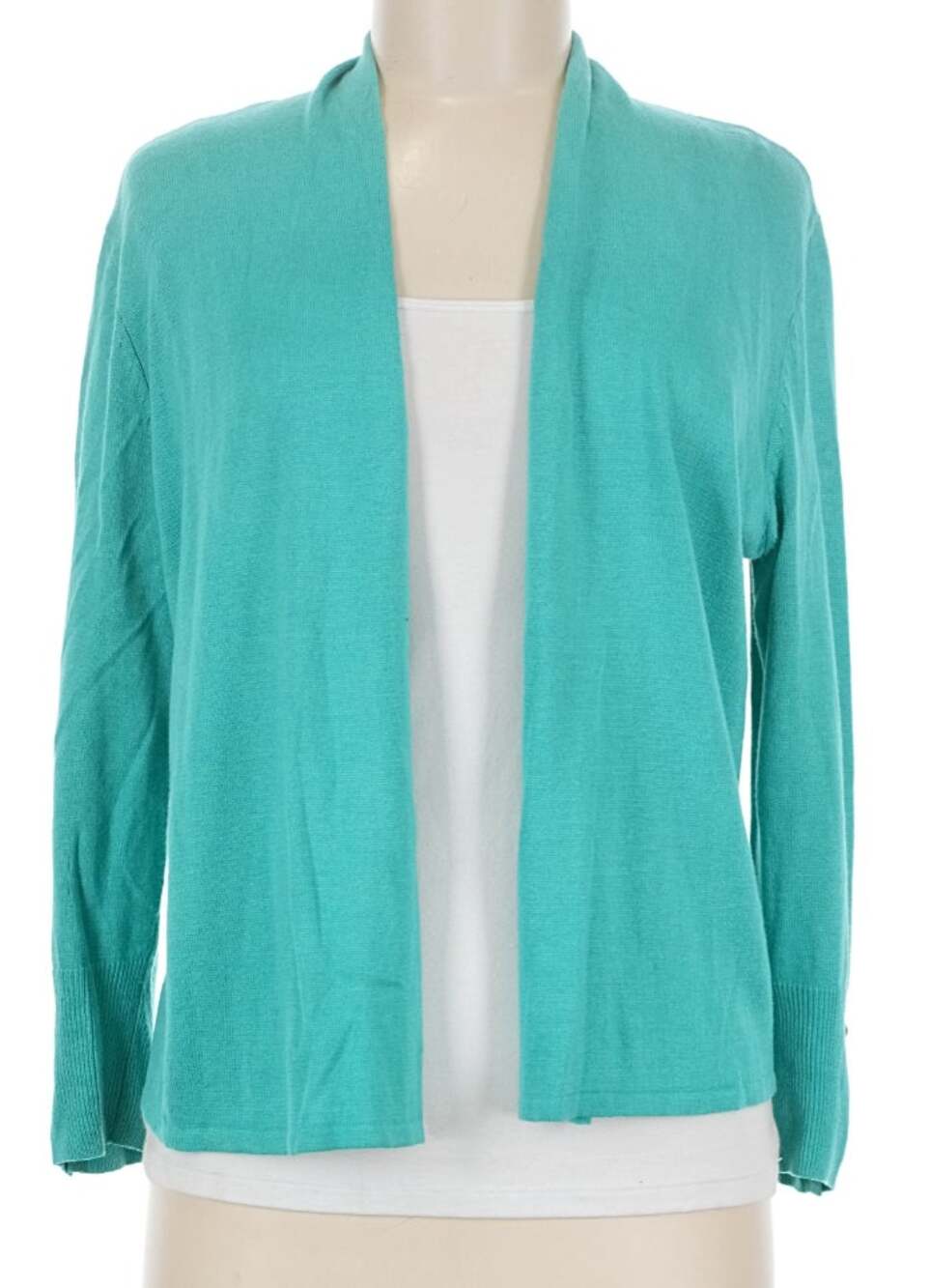 Nic + Zoe open front Cardigan Teal size Medium button sleeve detail